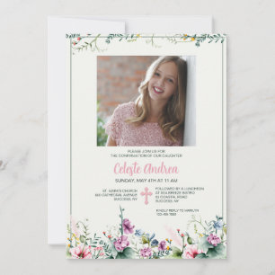 Invitación religiosa de foto de alegría floral