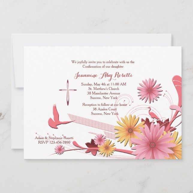 Invitación religiosa de Gerbera Rosa (Anverso)