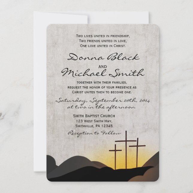 Invitación religiosa de la boda de tres cruces (Anverso)
