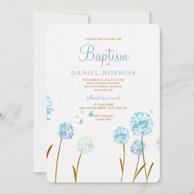Invitación religiosa de los Dandelions azules (Anverso)