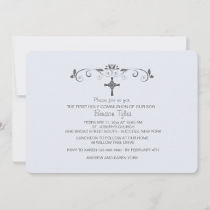 Invitación religiosa dulce, pequeña y azul