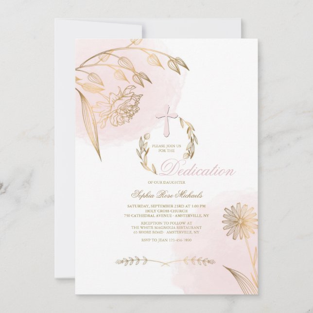 Invitación religiosa en polvo rosa (Anverso)