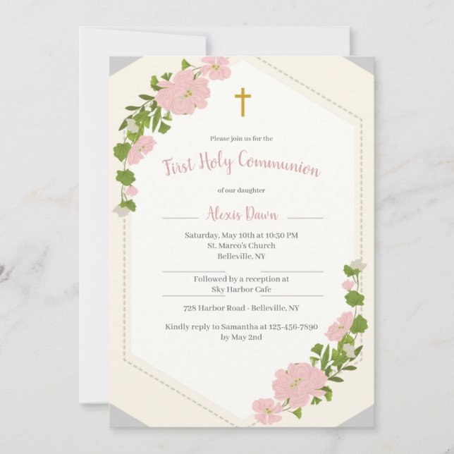 Invitación religiosa floral (Anverso)