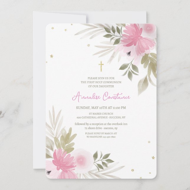 Invitación Religiosa Floral Alegre (Anverso)