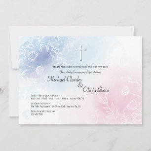 Invitación Religiosa floral azul y rosa