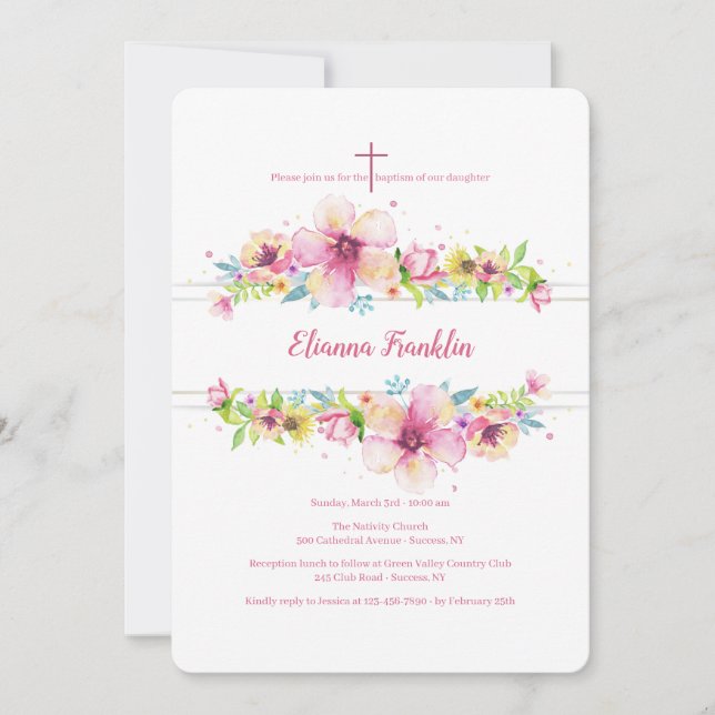 Invitación religiosa floral bordeada (Anverso)
