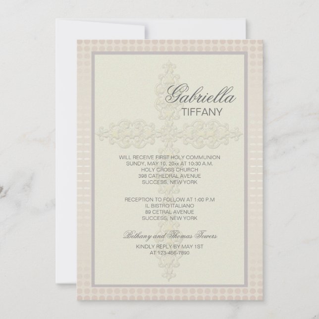 Invitación religiosa intrincada cruzada (Peach) (Anverso)