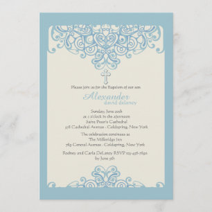 Invitación Religiosa Ornamental Azul