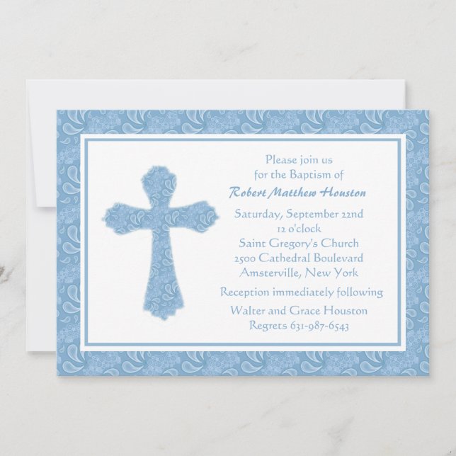 Invitación religiosa Paisley Blue (Anverso)