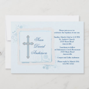 Invitación religiosa plana azul de Guay