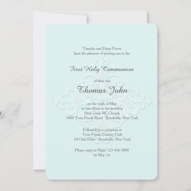 Invitación religiosa reverente azul (Anverso)