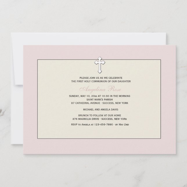 Invitación religiosa rosa (Anverso)