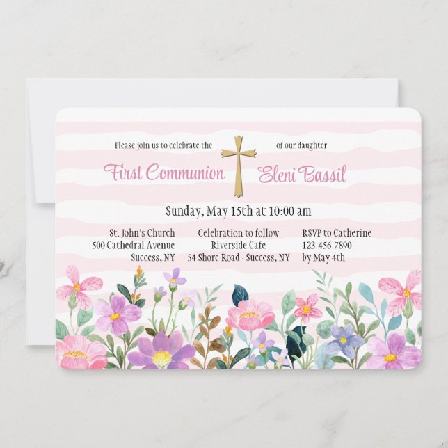 Invitación religiosa rosa de la frontera de las fl (Anverso)