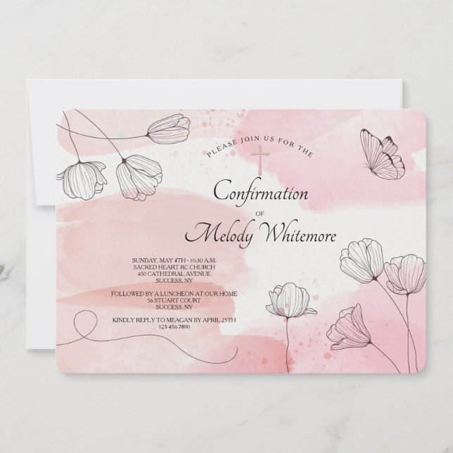 Invitación religiosa rosa pastel (Anverso)