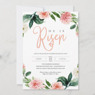 Invitación Religioso floral rosada se levanta brunch de Pascu