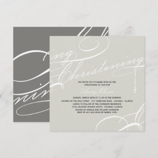 Invitación Religioso gris cruzado moderno del bautizo con