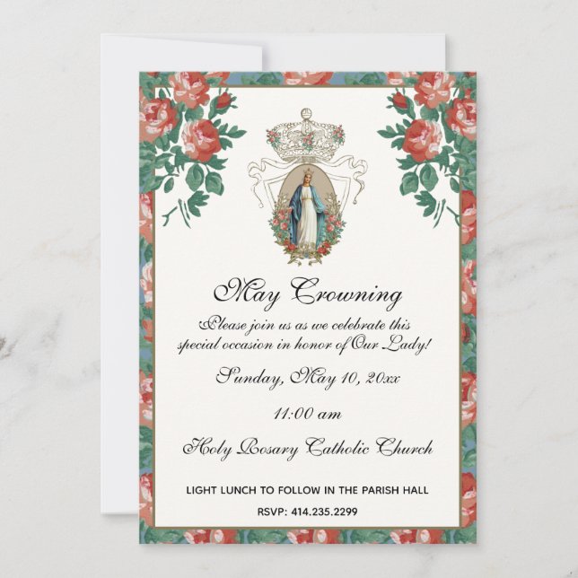 Invitación Religioso puede coronar a los Rosas del Día de la  (Anverso)