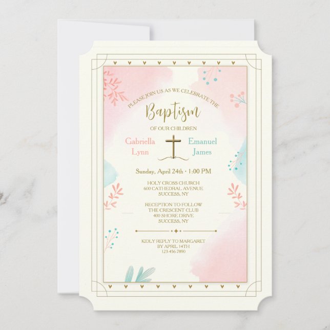 Invitación Religioso Rosa y Azul en Capas (Anverso)