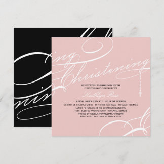 Invitación Religioso rosado cruzado moderno del bautizo con