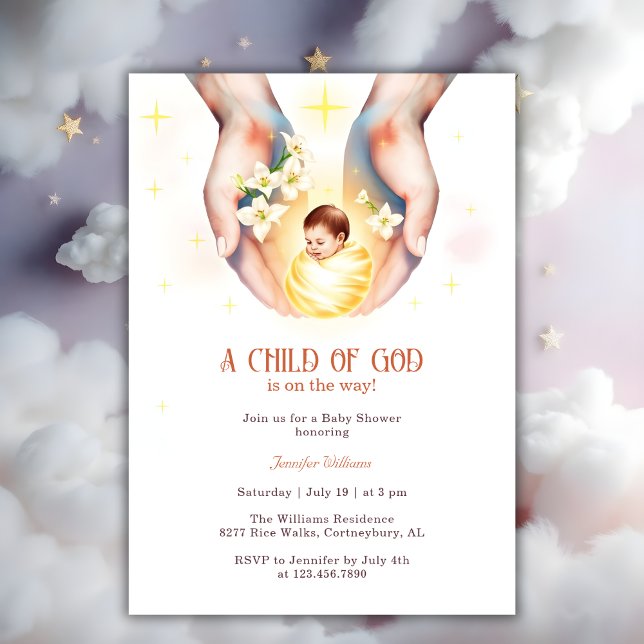 Invitación Religioso Un niño de Dios Cristiano Baby Shower (Religious A Child of God Christian Baby Shower Invitation)