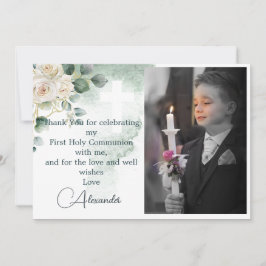 Invitación Religiosos Gracias Rosas de foto de oro Verde