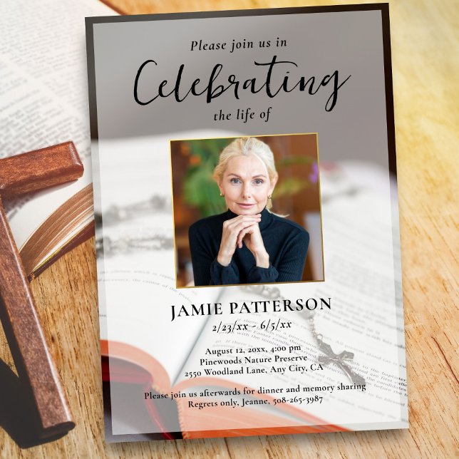 Invitación Religious Cross Celebration of Life Photo Funeral (Subido por el creador)