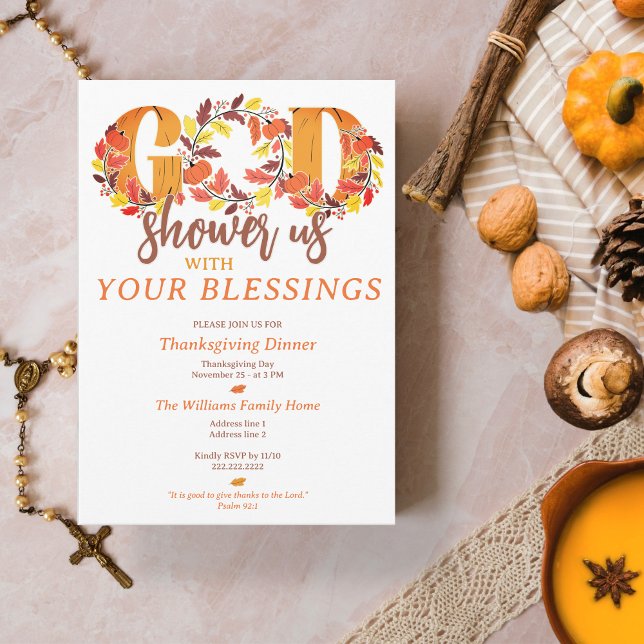 Invitación Religious Thanksgiving Dinner Faith Bible Quote (Religious Thanksgiving Dinner Faith Bible Quote Invitation Prayer Shower Your Blessings)