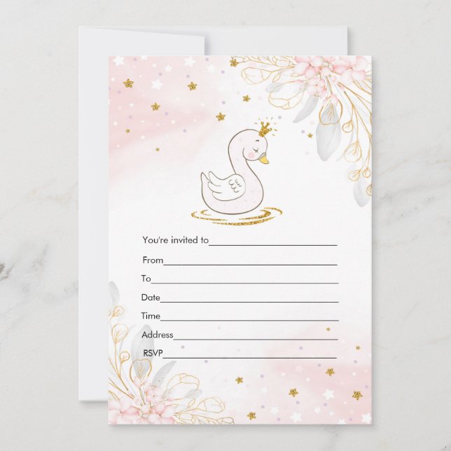 Invitación Rellena la acuarela de cisne de oro rosa invitació (Anverso)