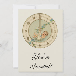Invitación Reloj Antiguo Bebé de Año Nuevo