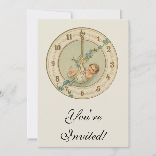 Invitación Reloj Antiguo Bebé de Año Nuevo (Anverso)