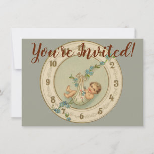 Invitación Reloj Antiguo Bebé de Año Nuevo