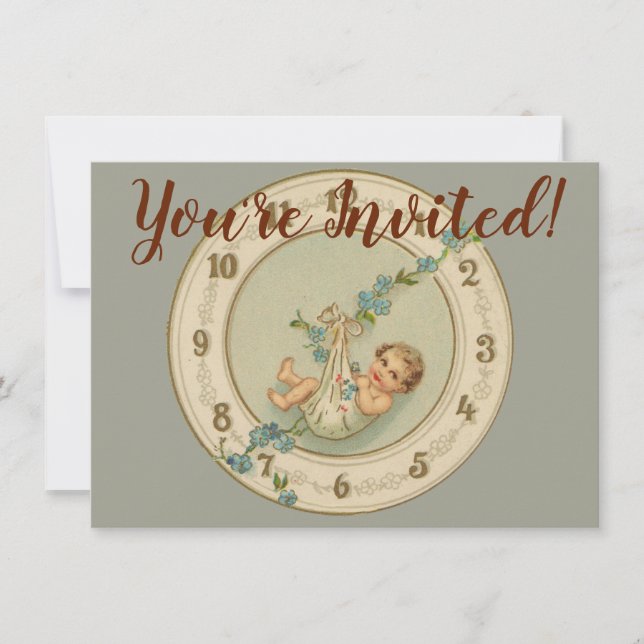 Invitación Reloj Antiguo Bebé de Año Nuevo (Anverso)