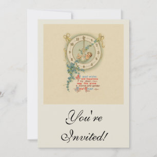 Invitación Reloj Antiguo Bebé de Año Nuevo