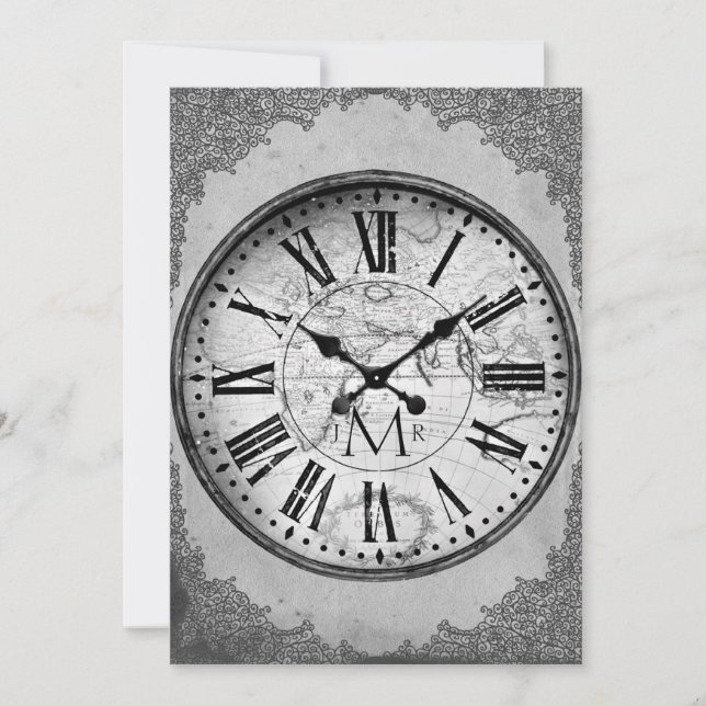 Invitación Reloj Antiguo sobre Papel Aniversario de Bodas núm (Anverso)