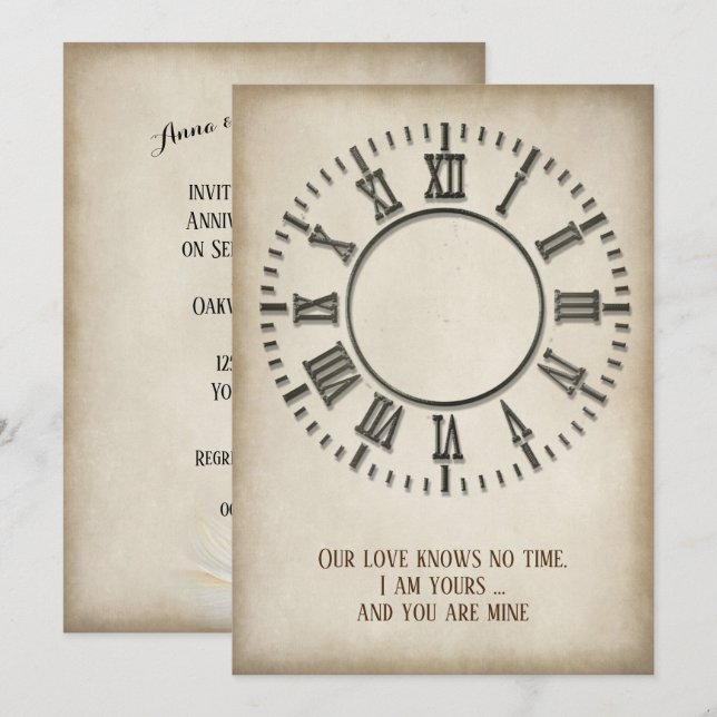 Invitación Reloj de aniversario Fiesta eterno (Anverso / Reverso)