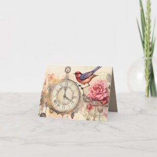 Invitación Reloj de ave acuarela vintage atemporal