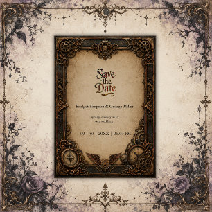 Invitación Reloj de engranajes gótico steampunk boda