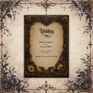 Invitación Reloj de engranajes gótico steampunk boda