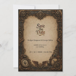 Invitación Reloj de engranajes gótico steampunk boda
