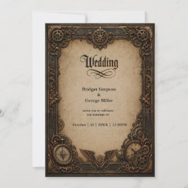 Invitación Reloj de engranajes gótico steampunk boda