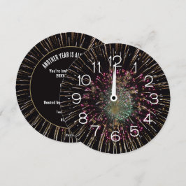 Invitación Reloj de Nochevieja a Medianoche en Fuegos Artific