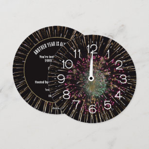 Invitación Reloj de Nochevieja a Medianoche en Fuegos Artific