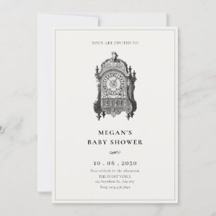 Invitación Reloj de pared antiguo vintage, ducha de bebé