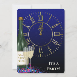 Invitación Reloj Fiesta de víspera de Año Nuevo y champagne