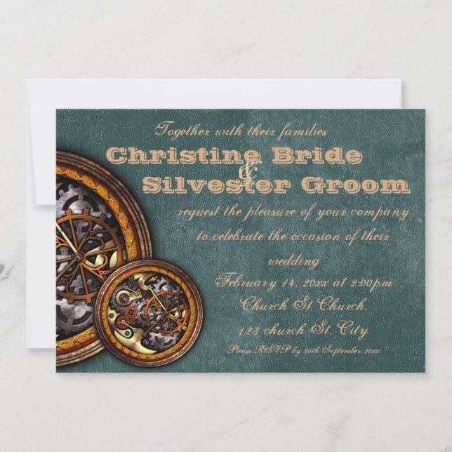 Invitación Reloj y cuero, boda 5x7 (Anverso)