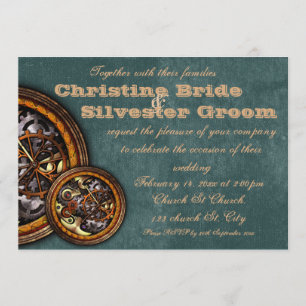 Invitación Reloj y cuero, boda 5x7