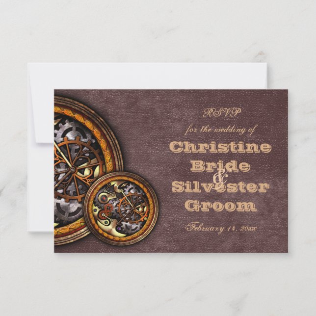 Invitación Reloj y cuero, boda rsvp (Anverso)