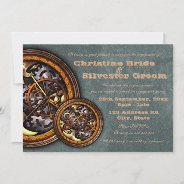 Invitación Reloj y cuero, compromiso 5x7 (Anverso)