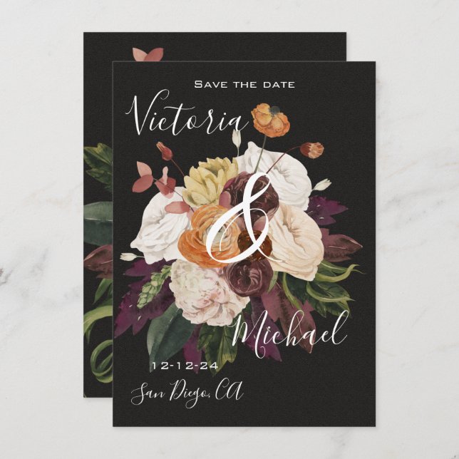 Invitación Rembrandt Autumn Floral Save the Date Boda (Anverso / Reverso)