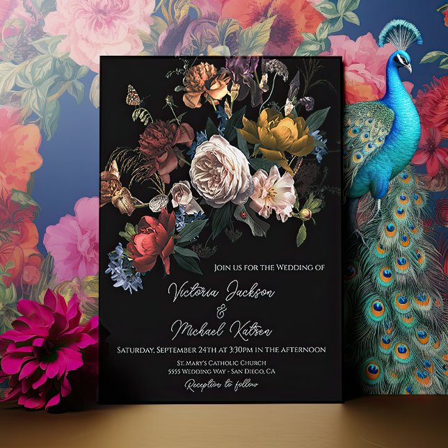 Invitación Rembrandt Boda Floral Dark Moody Monograma (Subido por el creador)